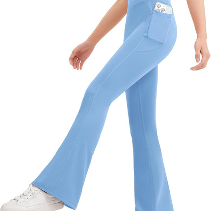 Girls Flare Leggings Kids Bell Bottom Flared Yoga Pants High Waisted Athletic Tight with Pockets