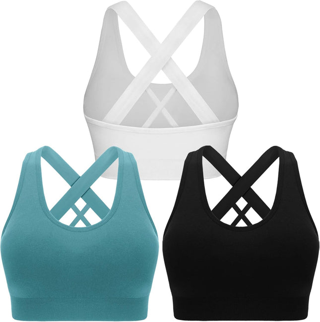 Sports Bras for Women Padded High Impact Seamless Criss Cross Back Workout Tops Gym Activewear Bra Large