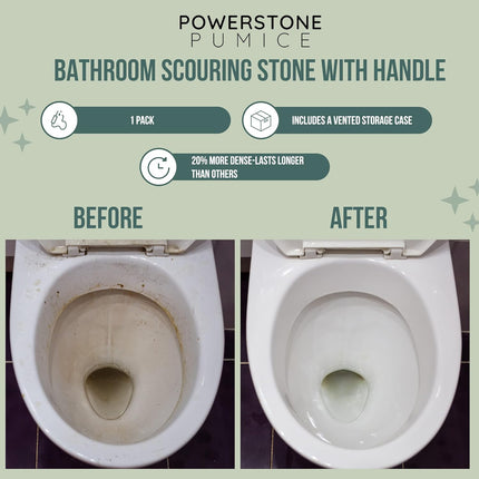 Pumice Stone Toilet Bowl Cleaner with Handle (1-Pack) - a Solution for Hard Water Stains on Toilets, Grills, Tiles, Grout & Pools