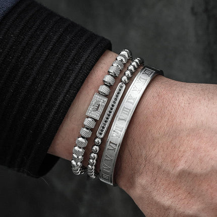 3PCS Stainless Steel Bracelets for Men Gold Roman Numeral Bangle Bracelet Twisted Cable Bracelet Adjustable Cuff Bracelet Mens Luxury Jewelry Bracelets Gifts