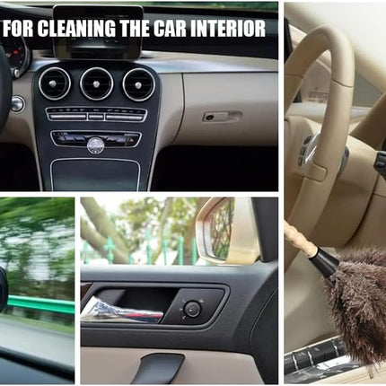 Ostrich Feather Duster 14 Inch Feather Duster Fluffy Natural Genuine Ostrich Feathers with Wooden Handle and Eco-Friendly Reusable Handheld Ostrich Feather Duster for Cleaning Supplies