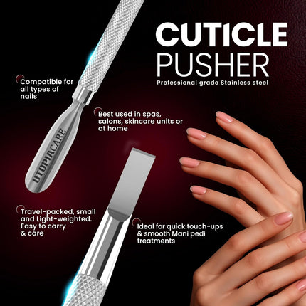 Cuticle Pusher Tool & Spoon Nail Cleaner, Professional Stainless Steel Cuticle Remover & Cutter, Durable Manicure & Pedicure Tool for Finger & Toenails, Silver