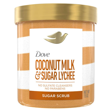 Dove Sugar Body Scrub Coconut & Lychee for Women for Exfoliated & Hydrated Skin 15 Oz