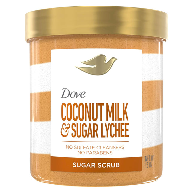 Dove Sugar Body Scrub Coconut & Lychee for Women for Exfoliated & Hydrated Skin 15 Oz