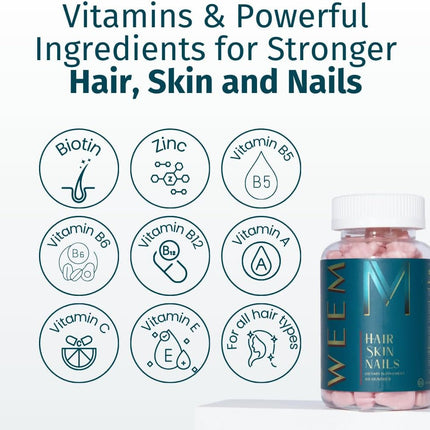 Hair Skin and Nails Gummies - Supports Healthy Hair - Vegan Biotin Vitamins for Women & Men Supports Faster Hair Growth, Stronger Nails, Healthy Skin, Extra Strength (1)