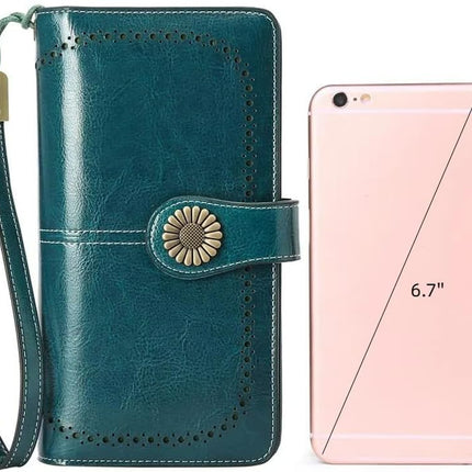 Wallets for Women Leather Credit Card Holder with RFID Blocking Large Capacity Wristlet | with RFID Blocking
