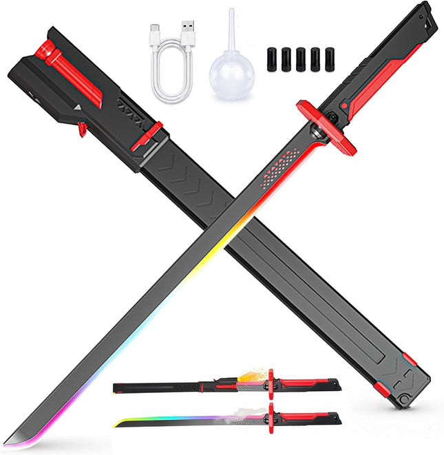 Cyberpunk LED Sword 31.5" RGB Katana with Spark Mist Sound for Cosplay Red