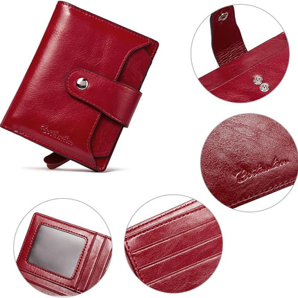 Women Leather Wallet RFID Blocking Bifold Zipper Pocket Wallet Card Case Purse with ID Window