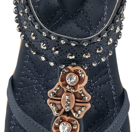 Alicegana Women's Flat Sandals – Jeweled Bohemian Shoes with Elastic Ankle Strap for Summer & Casual Wear