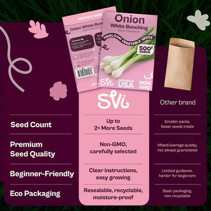 500 Bunching White Onion Seeds for Planting (Allium Fistulosum) – Green Onion Seed Packets, Bunching Scallions Seed, Cebolla – Heirloom Vegetable Seeds for Planting Outdoors Home Garden Containers