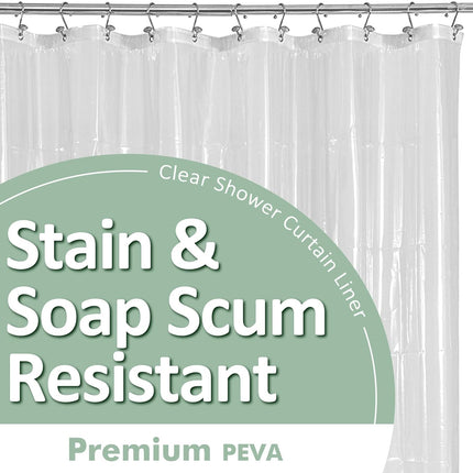 Plastic Shower Liner Clear - Premium PEVA Shower Curtain Liner with Rustproof Grommets and 3 Magnets, Waterproof Cute Lightweight Standard Size Bathroom Curtains - Clear