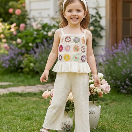Toddler Baby Girl Summer Clothes Outfits Crocheted Ruffle Camisole Pants Kids Clothing Set