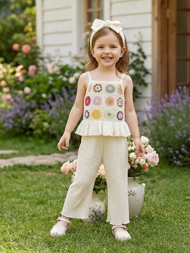 Toddler Baby Girl Summer Clothes Outfits Crocheted Ruffle Camisole Pants Kids Clothing Set