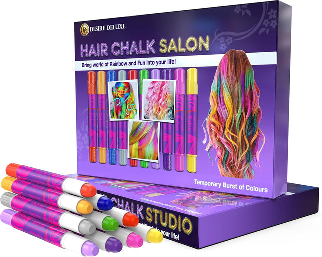 Girls Gifts Hair Chalk - 10 Temporary Washable Color Pens for Kids, Teenage, Make up & Dress up Colourful Styles Set Toy for Christmas, Birthday, Halloween Accessories, Party Activities