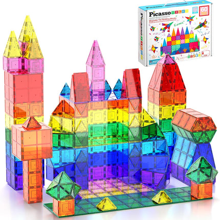 60 Piece Set 60Pcs Magnet Building Tiles Clear Magnetic 3D Blocks Construction Playboards - Creativity beyond Imagination, Inspirational, Recreational, Educational, Conventional