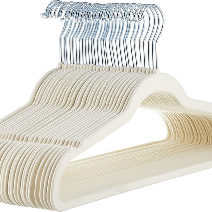 Slim Velvet Non-Slip Space Saving Suit Clothes Hangers, Closet Organizer, Ivory/Beige, 30-Pack
