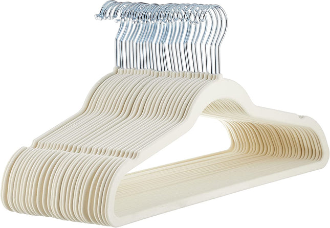 Slim Velvet Non-Slip Space Saving Suit Clothes Hangers, Closet Organizer, Ivory/Beige, 30-Pack
