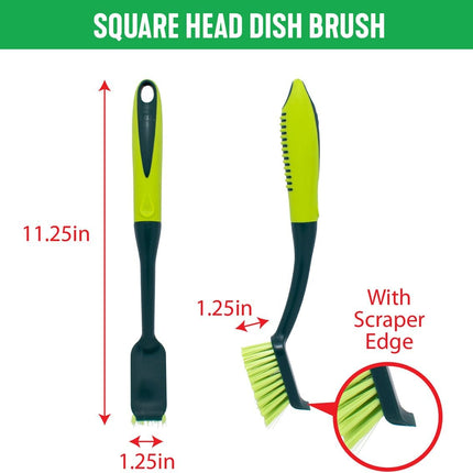 Scrub Brush Set - Long Handle Cleaning Brushes with Heavy Duty Bristles and Comfort Grip - Scrubbers for Kitchen, Household, and Dishwashing, 5 Pieces