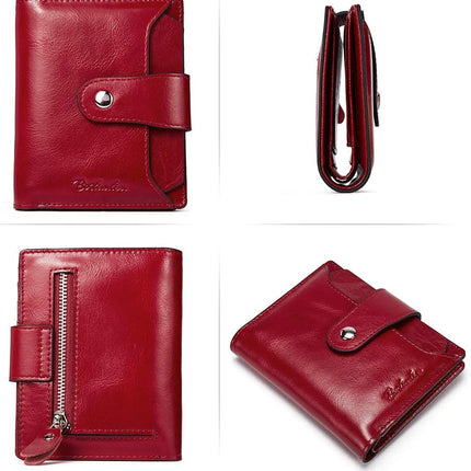 Women Leather Wallet RFID Blocking Bifold Zipper Pocket Wallet Card Case Purse with ID Window