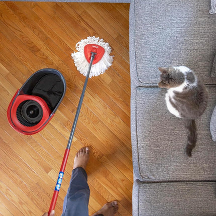 O-Cedar Easywring Microfiber Spin Mop, Bucket Floor Cleaning System, Red, Gray, Standard