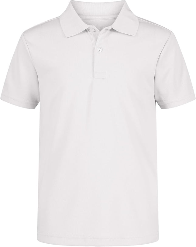 Boys' School Uniform Short Sleeve Polo Shirt, Button Closure, Moisture Wicking Performance Material