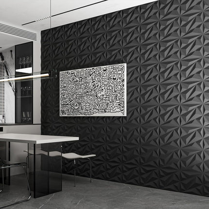 33 Pack 3D Wall Panel Diamond for Interior Wall Décor, PVC Flower Textured Wall Panels for Living Room Lobby Bedroom Hotel Office, Black, 12''X12'' Cover 32.Sq.Ft.
