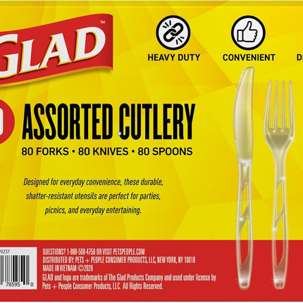 Clear Disposable Cutlery Set with Heavy Duty Plastic Forks, Knives, and Spoons, Reusable Dishwasher Safe Plastic Utensils for Parties and Everyday Use, 240 Count