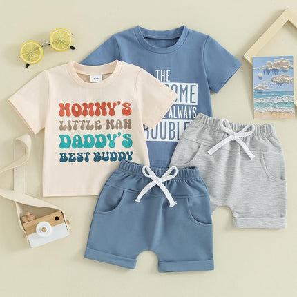 Toddler Baby Boy Summer Outfit Funny Letter T-Shirts Top Shorts Set Infant Boy Summer Clothes 6 12 18 Months 2T 3T