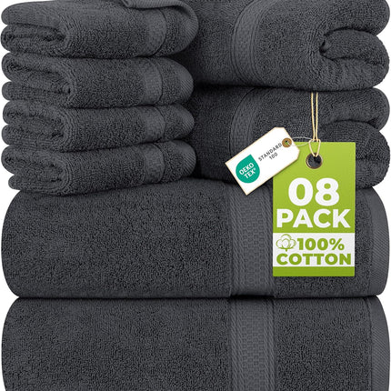 Utopia Towels 8 Piece Luxury Towel Set – Majestic Plush, Super Absorbent & Quicker-To-Dry, Thick 100% Ring Spun Cotton Towels for Bathroom, Spa & Hotel – 2 Bath, 2 Hand, 4 Washcloths, Grey