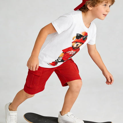 Boys' 2-Piece Summer Outfit Short Sleeve Graphic T-Shirt and Cargo Shorts Set Toddler to Big Kid Size 5-10