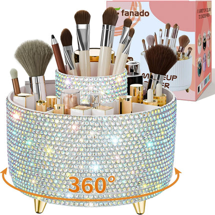 360° Rotate Makeup Brush Holder Organizer, Makeup Organizers Countertop, Makeup Organization and Skincare Storage for Vanity, Desktop, Bathroom (White)
