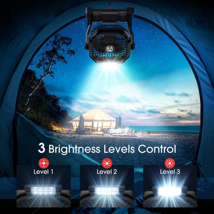 Portable Fan Rechargeable, 20000Mah Cordless Battery Powered Fan with LED Lantern Battery Operated for Camping Travel Bedroom Home Tent Office Beach Desk Fishing Table