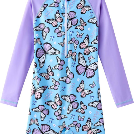 Girls Long Sleeve Rash Guard One Piece Swimsuits with UV Protection Sunsuit