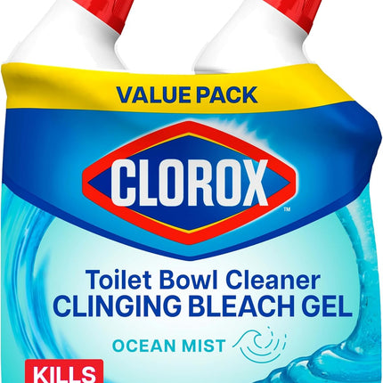 Toilet Bowl Cleaner Clinging Bleach Gel, Kills 99.9% of Bacteria and Viruses, Ocean Mist, 24 Fl Oz, Pack of 2