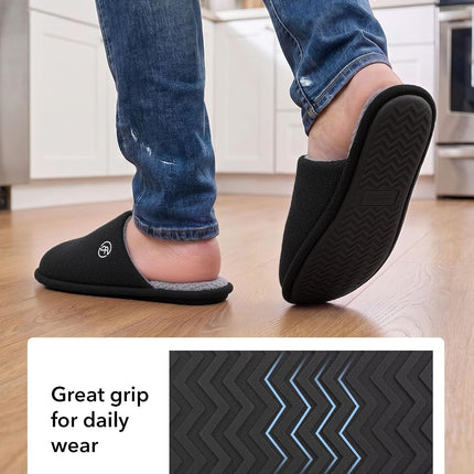 Men'S Cotton Knit Slippers Lightweight Memory Foam Indoor Breathable House Shoes with Anti-Skid Sole