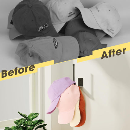 2 Pack Hat Racks for Baseball Caps, Stainless Steel Hat Organizer for Baseball Cap, Hat Holder Storage Organizer, Hat Hanger Strong Adhesive/Wall Drilled for Door, Bedroom, Closet(Black 6 In)