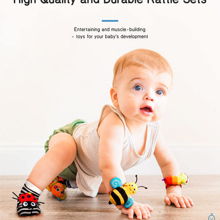 Baby Wrist Rattle Socks and Foot Finder Set, Perfect Baby Toys for 0-12 Months Newborn Boys and Girls as Shower Gifts, Garden Bug Series