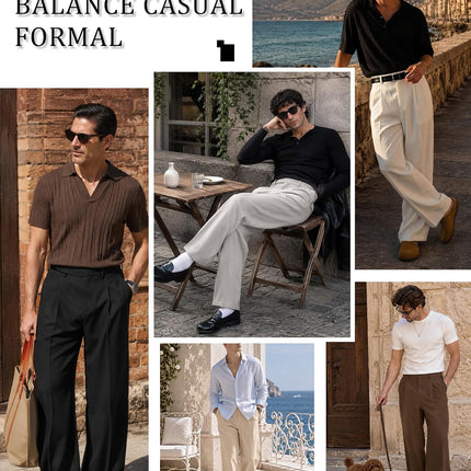 Mens Casual Dress Pants Pleated Old Money Wide Leg Baggy Pants Fall Relaxed Fit Slacks Work Trousers