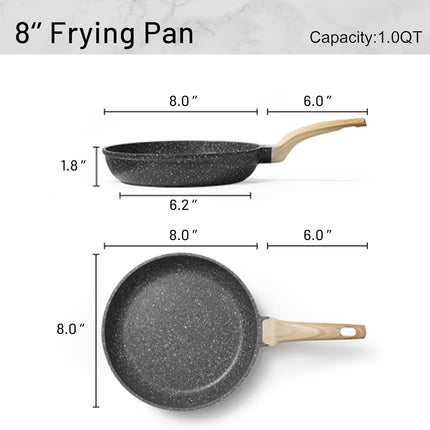Nonstick Granite Frying Pan 8 Inch – Stone Coated Egg Pan, Omelette Skillet, PFOA-Free Chef's Cookware for Induction, Gas & Electric Stovetops