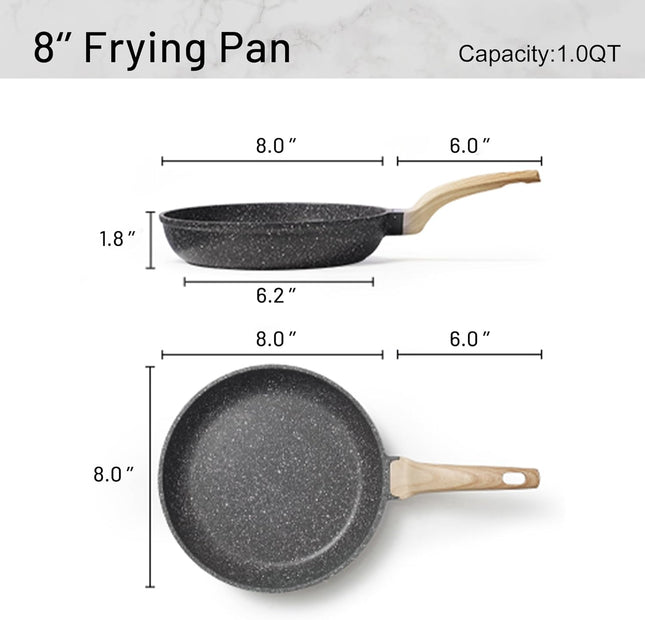 Nonstick Granite Frying Pan 8 Inch – Stone Coated Egg Pan, Omelette Skillet, PFOA-Free Chef's Cookware for Induction, Gas & Electric Stovetops