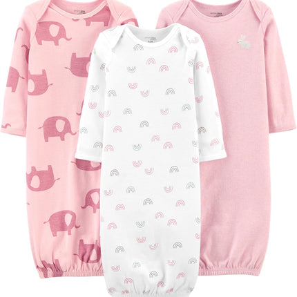 Baby Girls' 3-Pack Cotton Sleeper Gown