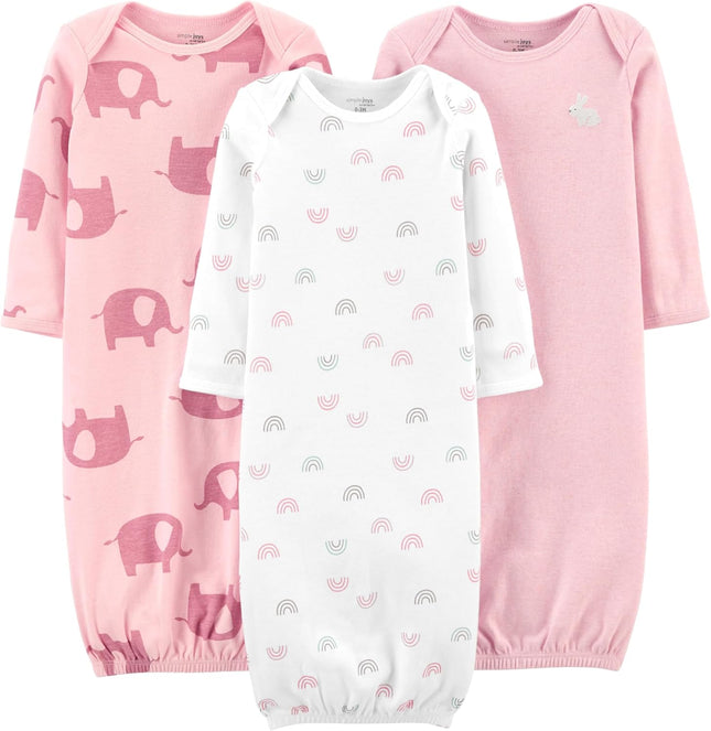 Baby Girls' 3-Pack Cotton Sleeper Gown
