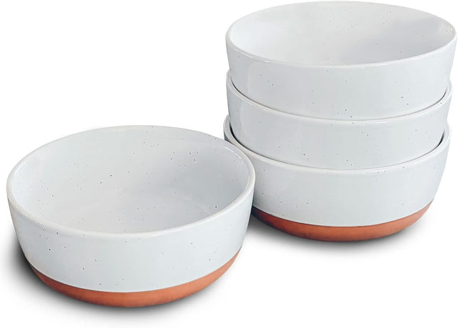 Ceramic Flat Bowls Set of 4-25 Oz- for Soup, Salad, Rice, Cereal, Breakfast, Dinner, Serving, Oatmeal, Etc - Microwave, Dishwasher and Oven Safe Porcelain Bowl for Eating and Kitchen - Vanilla