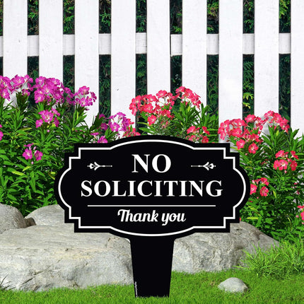 No Soliciting Yard Sign, 11 x 11 Inch Weatherproof Outdoor Lawn Sign, Rust-Resistant & Fade-Resistant with Ground Stake