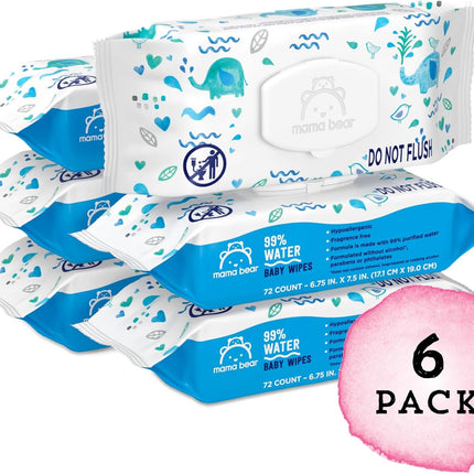 Amazon Brand -  99% Water Baby Wipes, Hypoallergenic, Fragrance Free,72 Count (Pack of 6)