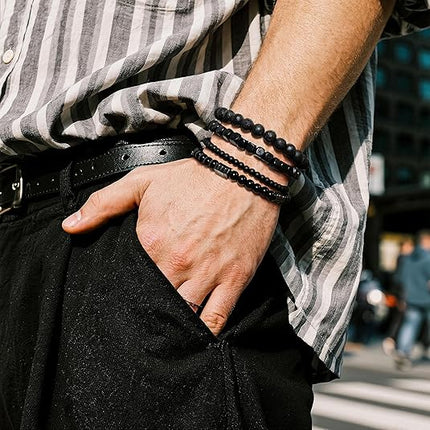 Men's Hematite Bracelet Set – Tiger Eye, Matte Agate & Lava Rock Boho Beaded Bracelets