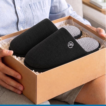 Men'S Cotton Knit Slippers Lightweight Memory Foam Indoor Breathable House Shoes with Anti-Skid Sole