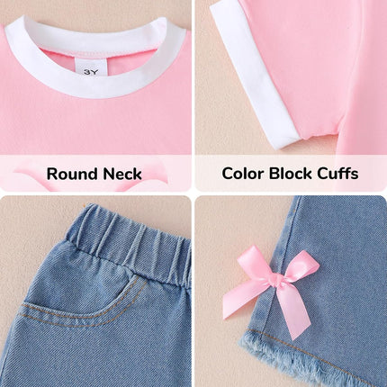 Toddler Girls Summer Outfit Set – Cotton Print T-Shirt & Denim Shorts 2-Piece Set (2T-8Y)