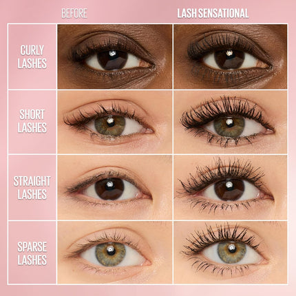 Maybelline Lash Sensational Washable Mascara – Lengthening & Volumizing Mascara for a Full Fan Effect, Blackest Black, 1 Count