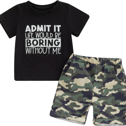 Toddler Kids Baby Boy Summer Clothes Sets 1T 2T 3T 4T 5T Letter Print Short Sleeve Tops Camouflage Shorts Outfits